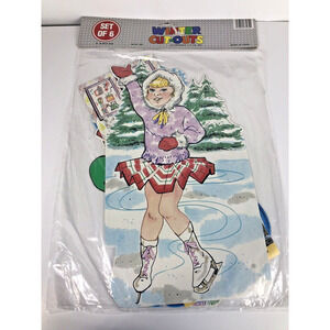 Winter Skater Christmas Cut Outs Set 6 13-16" Birthday Party Classroom Decor Vtg